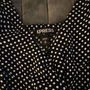 Express black polka dot mini wrap dress